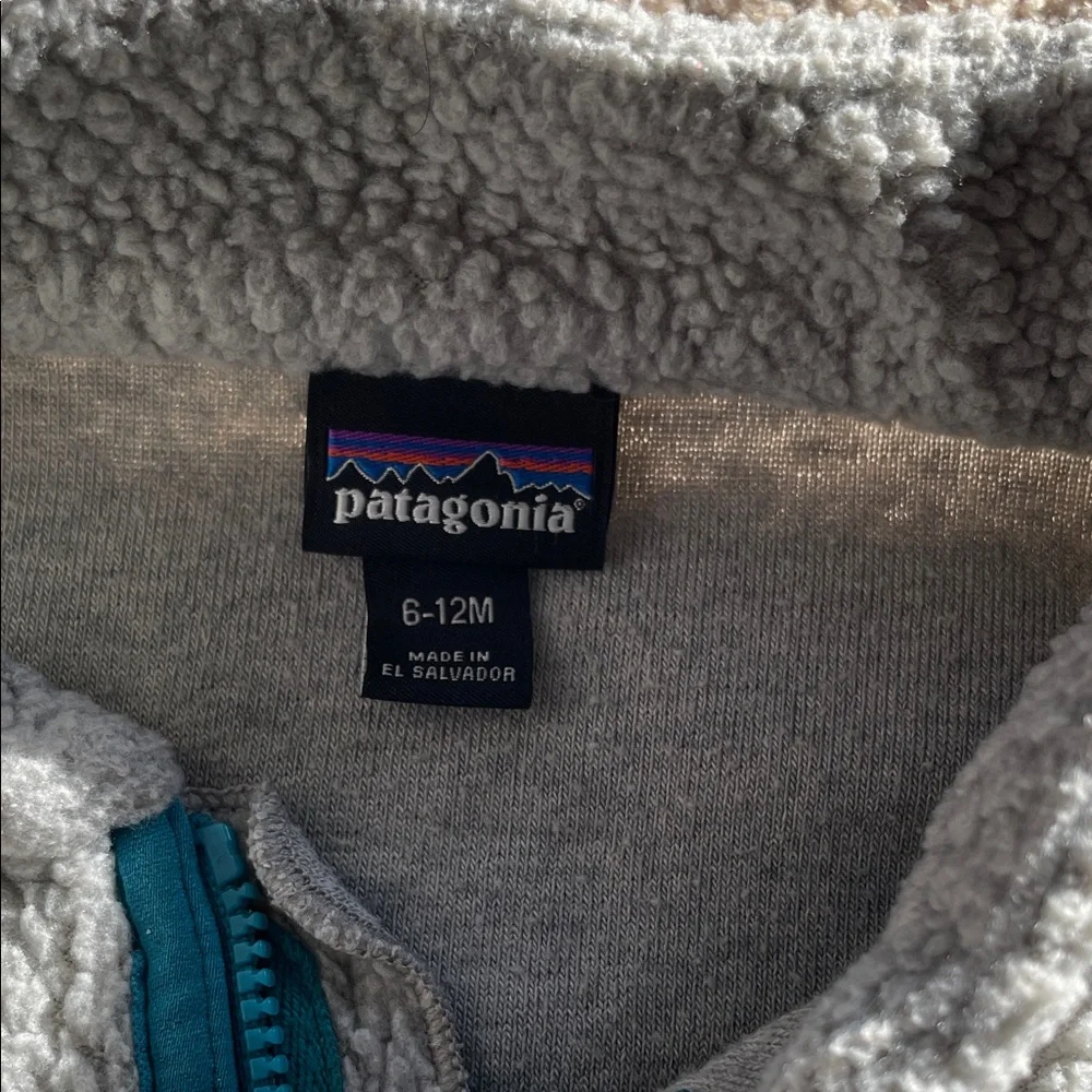 Patagonia Gray Fleece Jacket with Teal Accents Size 6-12 months - Picture 3 of 3